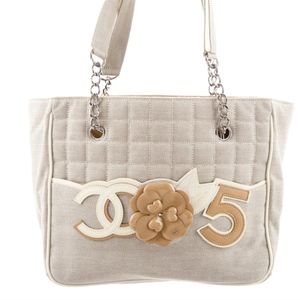 CHANEL CC 5 CAMELLIA CANVAS TOTE BAG